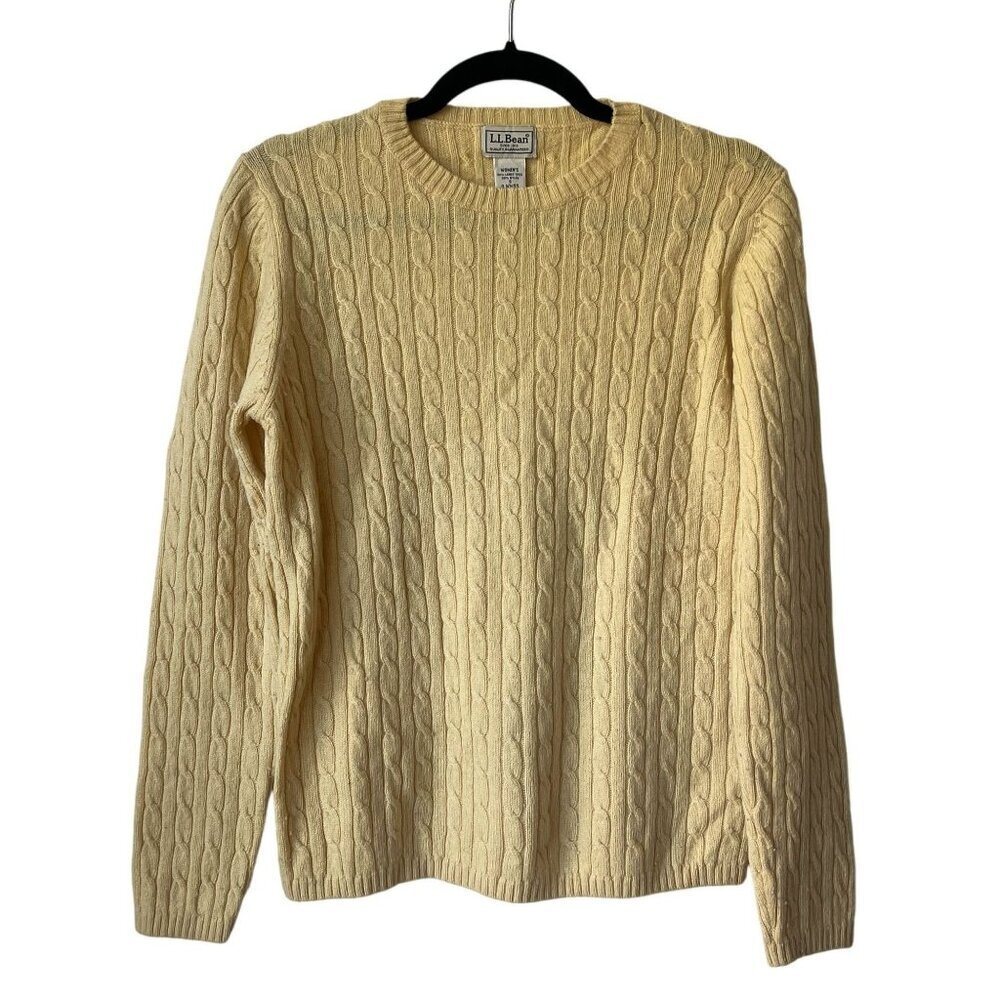 L.L. Bean Womens Butter Yellow Cable Knit Sweater Size‎ S Crewneck Quiet Luxury